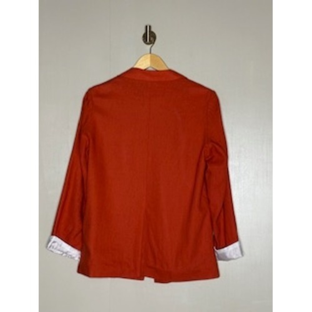 Halston Orange Linen Blend Blazer Tailored Light Shoulder Pads Medium - Picture 7 of 7